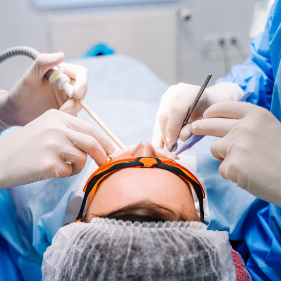 Dental patient undergoing a dental procedure