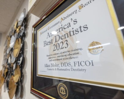 Framed certificate for Doctor Allan Mohr for America's Best Dentists 2023 Award from the National Consumer Advisory Board