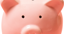 Close up of the face on a pink piggy bank