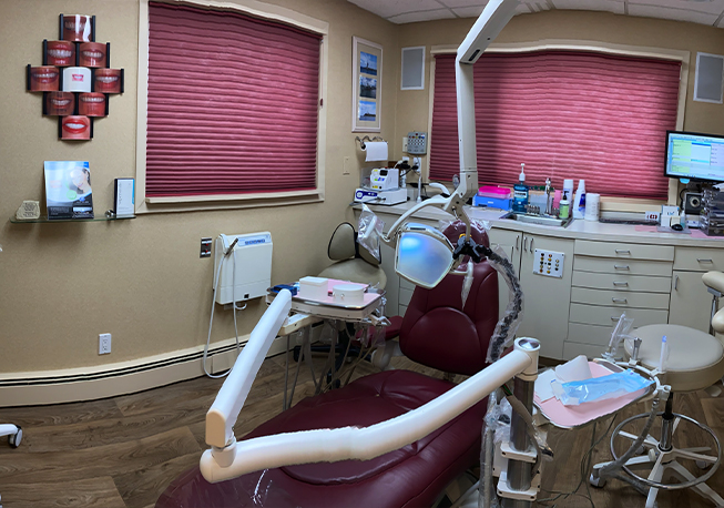 Front shot of treatment chair in dental office