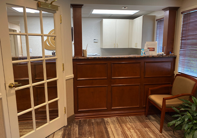 Front desk and chair in dental office